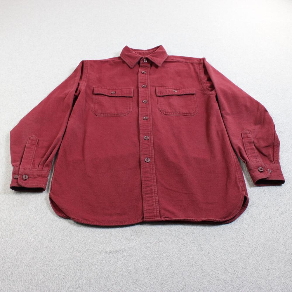 LL Bean Shirt Men Small Red Chamois Button Long Sleeve Shacket Hiking Heritage
